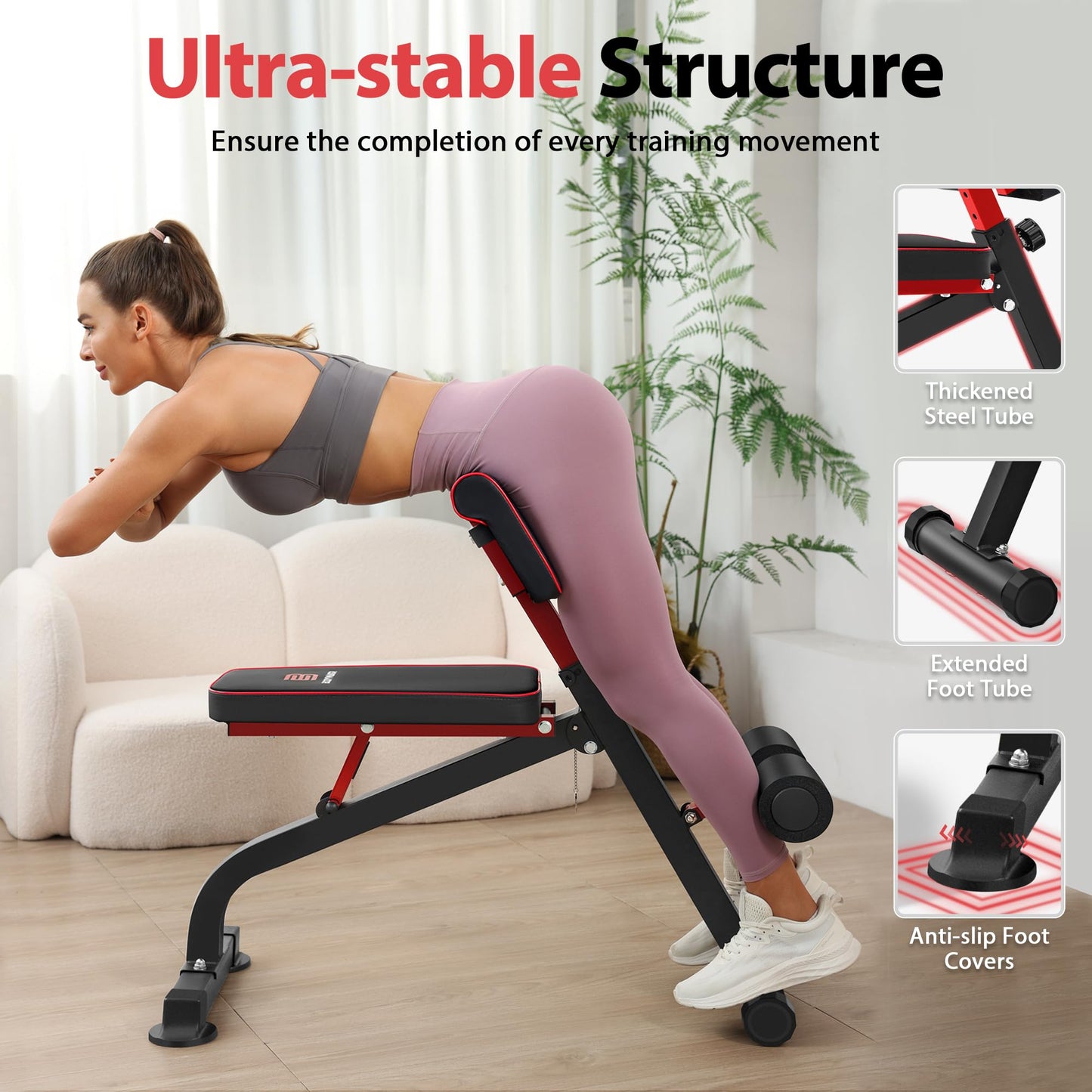 Roman Chair Back Extension Bench for Glute, Hamstring and Lower Back, Hyperextension Bench, Adjustable & Foldable Weight Bench for Home Gym Strength Training