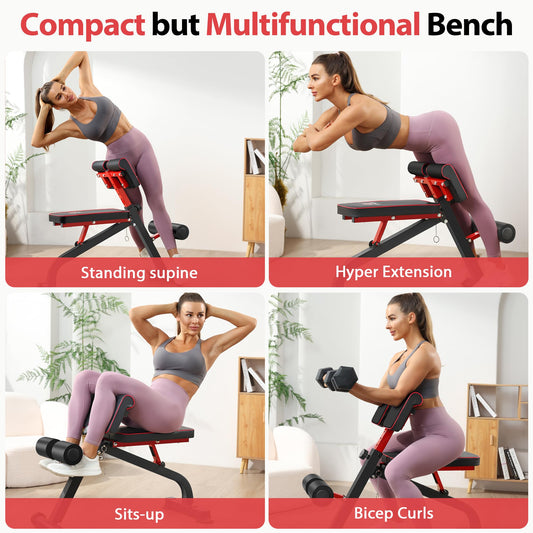 Roman Chair Back Extension Bench for Glute, Hamstring and Lower Back, Hyperextension Bench, Adjustable & Foldable Weight Bench for Home Gym Strength Training
